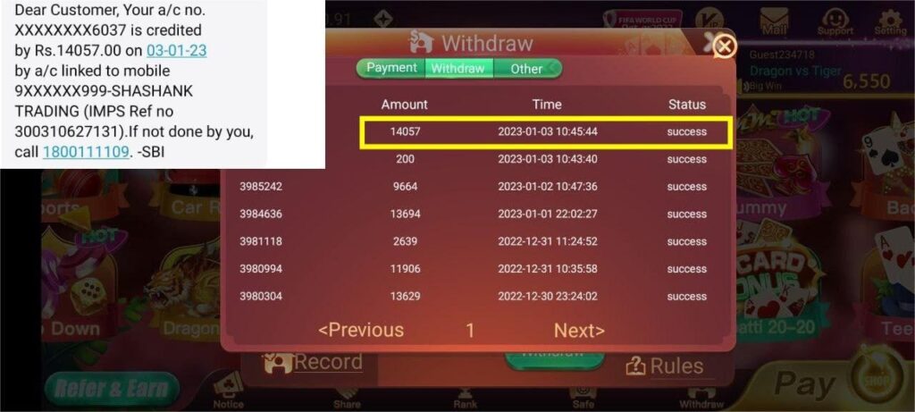 Rummy East Apk Withdraw Proof