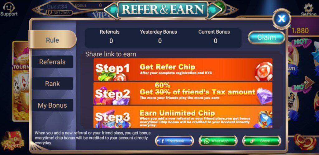 Refer And Earn Program in Teen Patti Life Apk