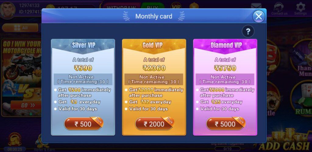Monthly Bonus Program for VIP Cards