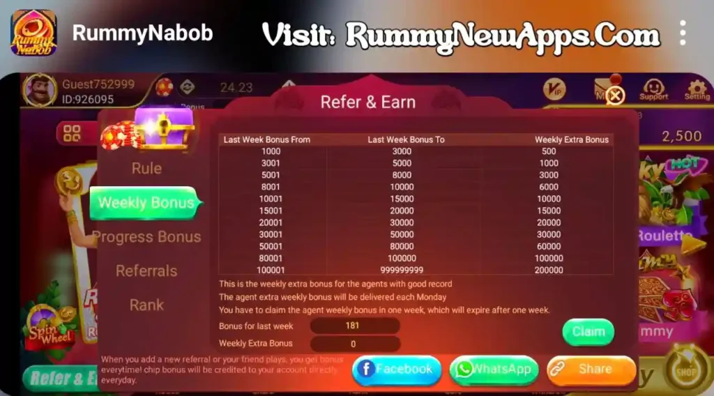 Rummy Nabob Apk Weekly Bonus Rewards