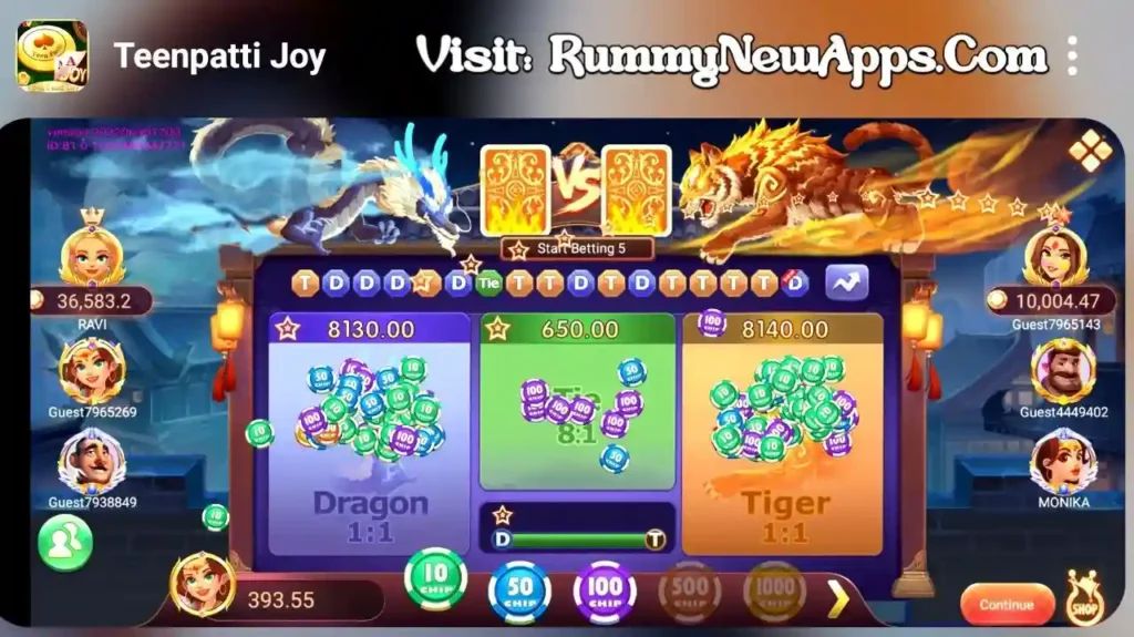 Dragon Vs Tiger Games In Teen Patti Joy