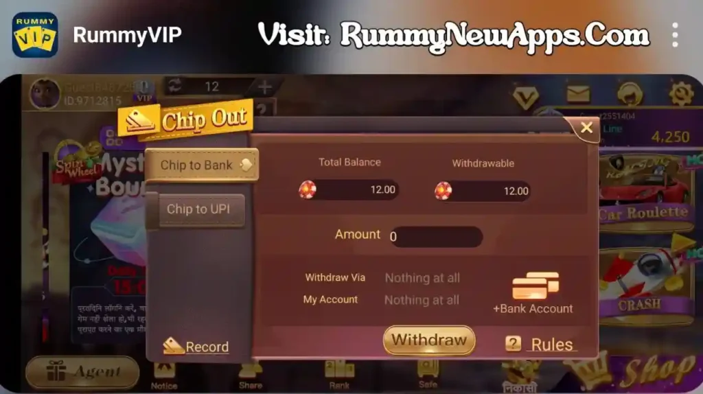 Rummy VIP App Withdrawal Process