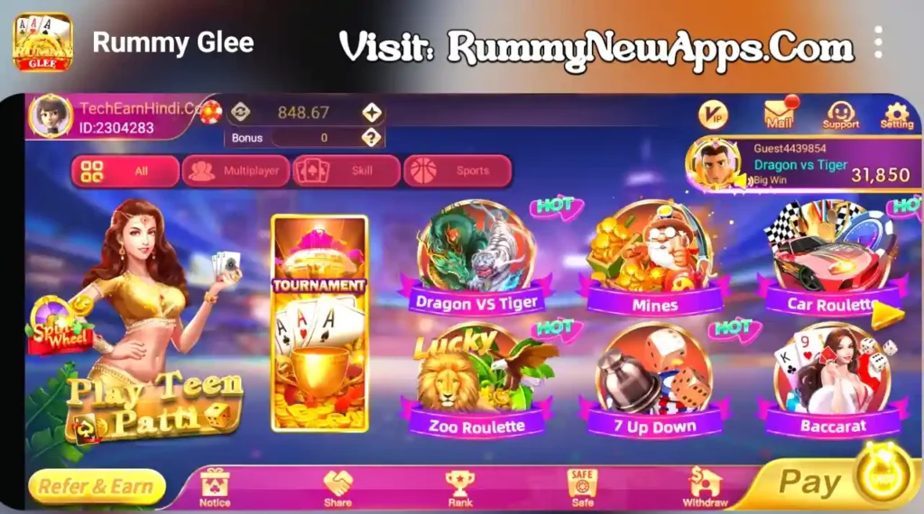 Play Games And Earn Rummy Glee Apk