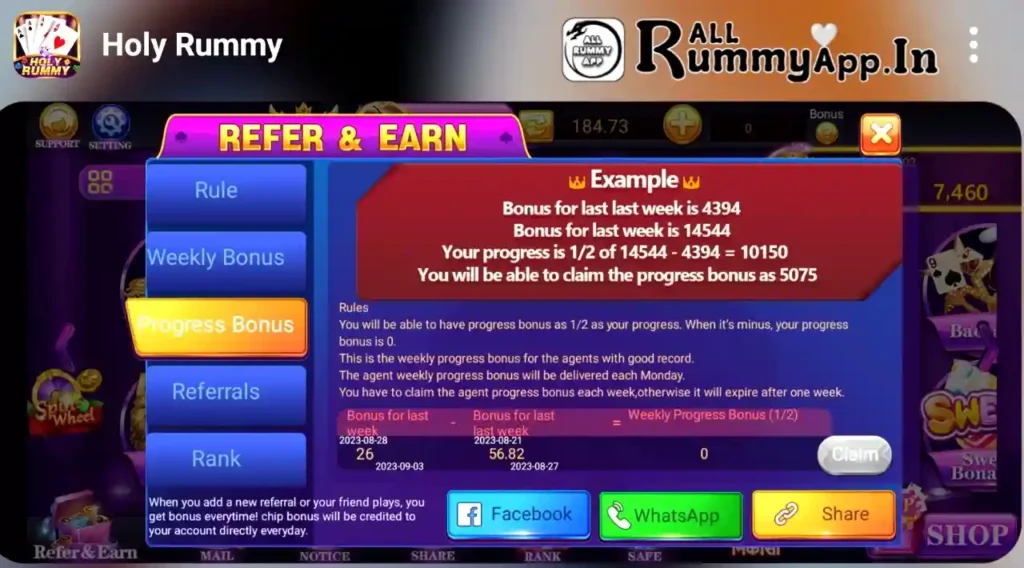 Progrees Bonus Holy Rummy App